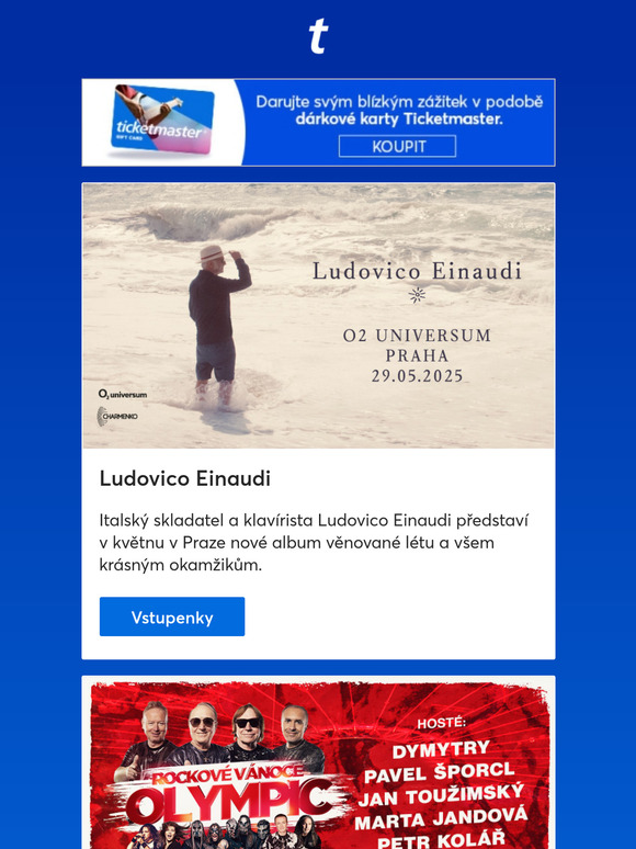 Nejlepším dárkem jsou zážitky 🎄 Nakupujte u Ticketmaster ✨