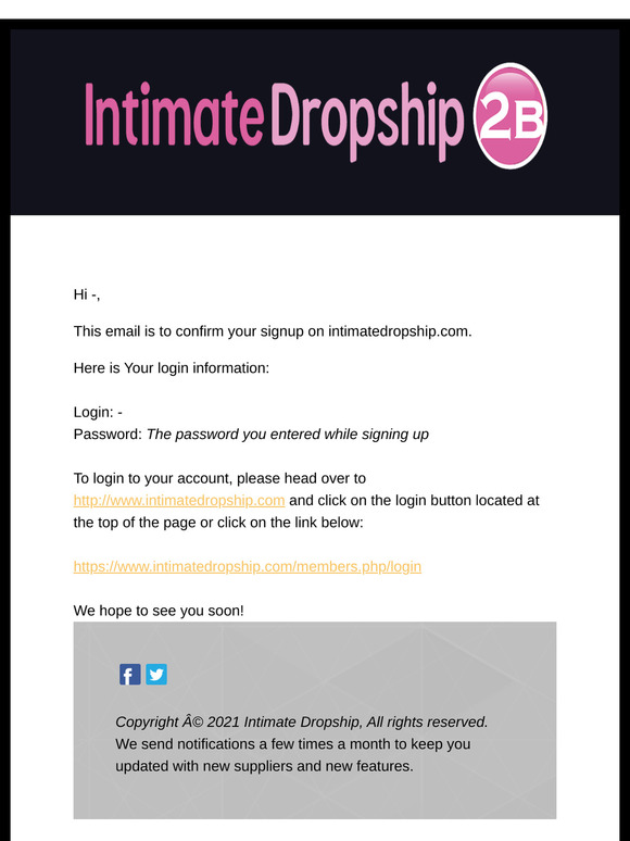 intimatedropship.com - Signup confirmation