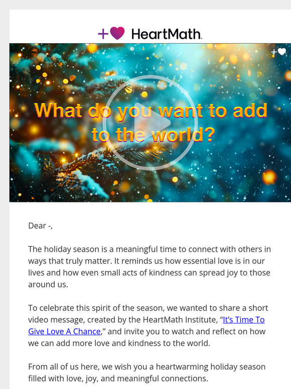 A Holiday Video Message for You: It’s Time to Give Love a Chance