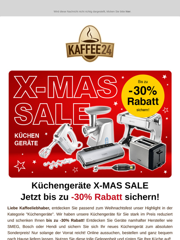 X-MAS SALE 🎁🎄 Bis zu 30% Rabatt auf Küchengeräte sichern!