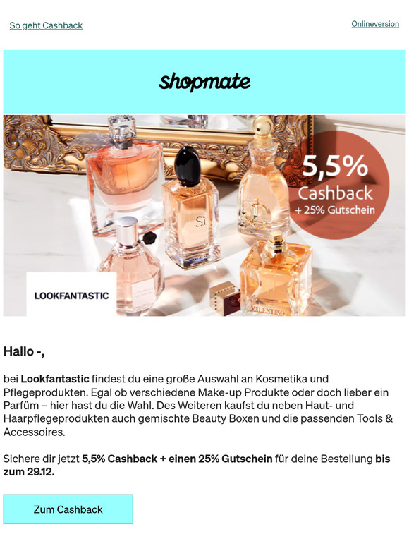 5,5% Cashback bei Lookfantastic