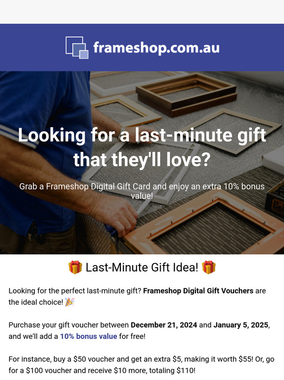 Frame Their Memories with a Bonus 10% on all Gift Vouchers!
