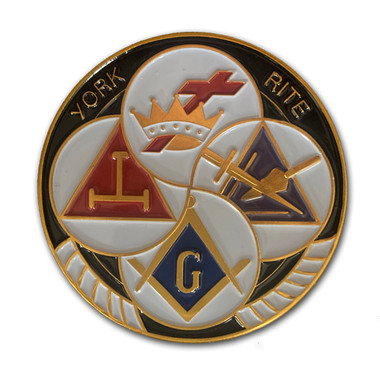 Masonic Car Emblem Multiple York Rite Symbolism for Freemasons on a white and blue background - back adhesive sticker