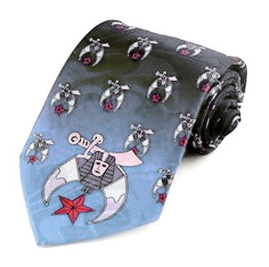 Shriners Neck Tie - Black and Gray Background Polyester long tie with Multi Shriners Logo Crest Masonic pattern design for Freemasons