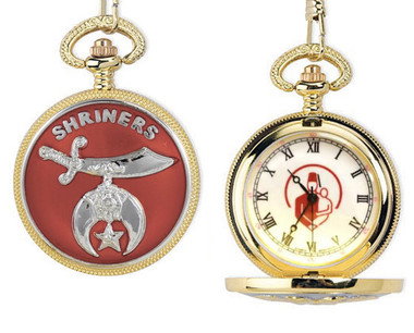 Shriner s Pocket Watch - Gold Tone Steel - Featuring a Freemason Carrying Child / Masonic Order Symbolism Elegant Design