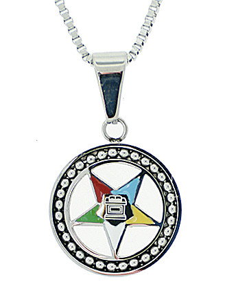  Order of the Eastern Star Necklace Pendant - Silver Color Steel with OES Symbol