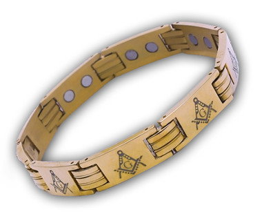Masonic Bracelet - Gold Color Stainless Steel Across Design Freemason - Link Bracelet with Classic Masonic Symbol