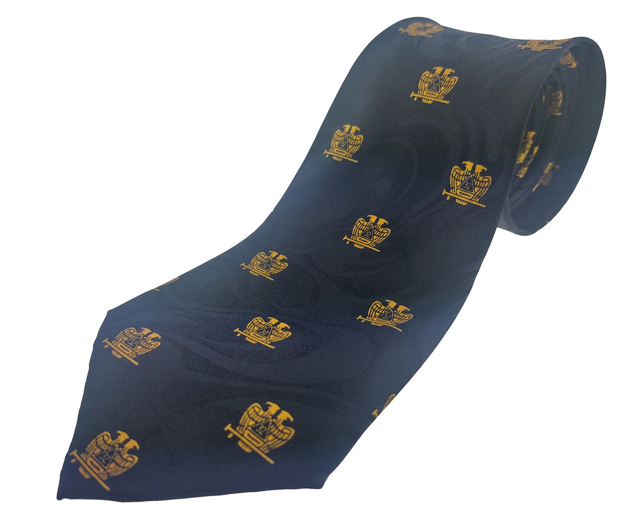 Scottish Rite Masonic Neck Tie - Black Background Polyester long tie - Double Eagle 32nd Degree pattern design for Freemasons