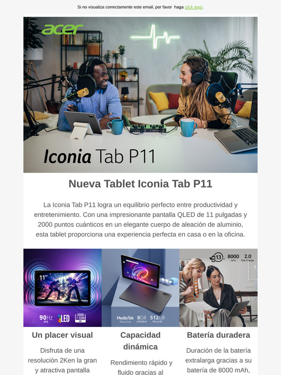 Tablet Iconia Tab P11, equilibrio perfecto entre productividad y entretenimiento