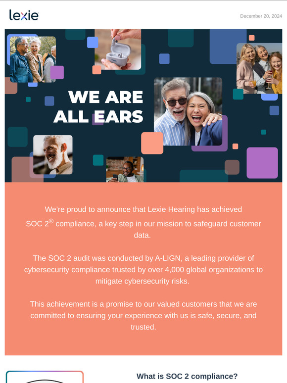 Your data is safe: Lexie Hearing is SOC 2® compliant