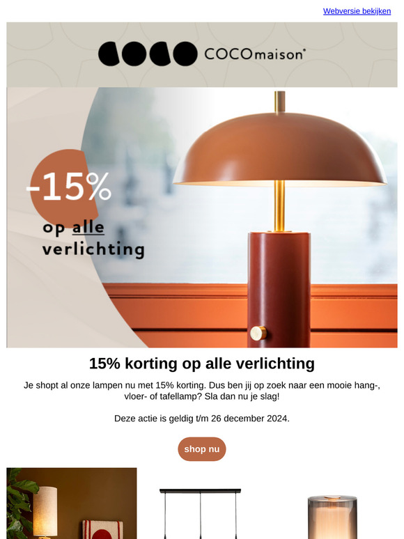 Hi —, 15% korting op alle verlichting 🤩