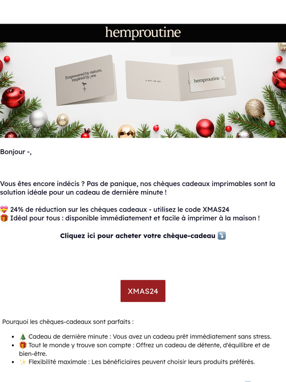 🎁 Idée cadeau de dernière minute : Bons d’achat avec 24% de réduction !