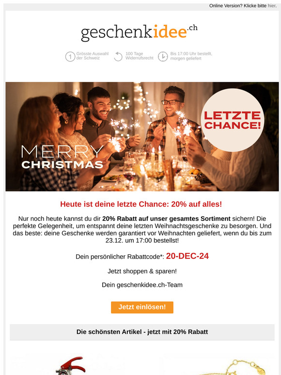 Letzte Chance: 20% auf alles!