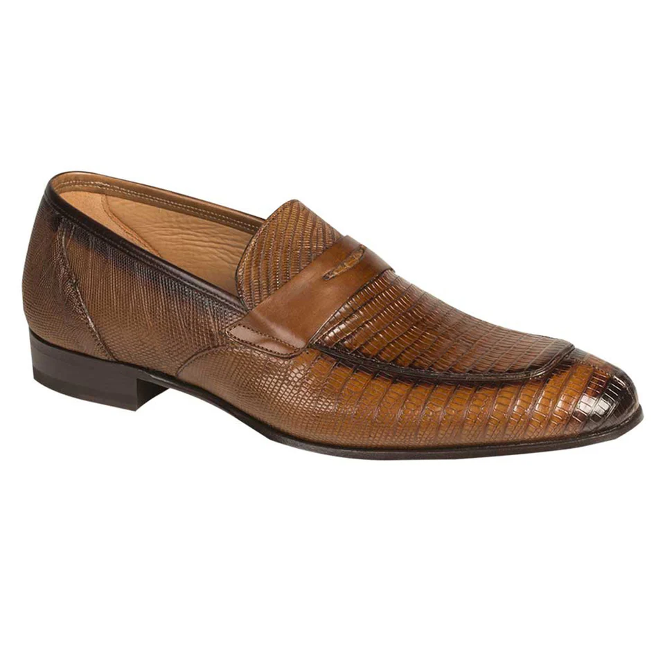 Mens Mezlan Lipari Lizard Penny Loafer Dress Shoe in Cognac