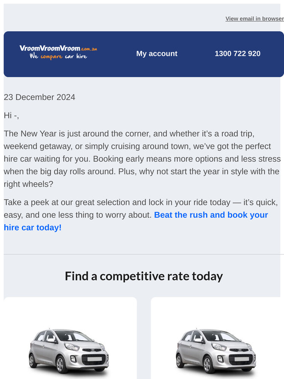 Start the New Year with a hire car from VroomVroomVroom!