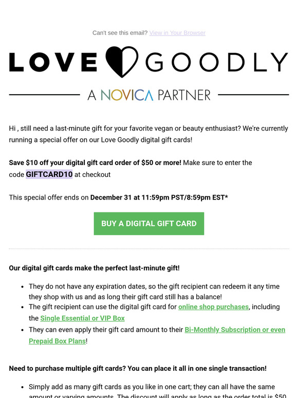 Score $10 Off Your Digital Gift Card Purchase!