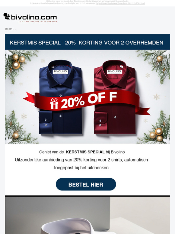 20 % KORTING VOOR 2 OVERHEMDEN – KERSTMIS SPECIAL 🎄