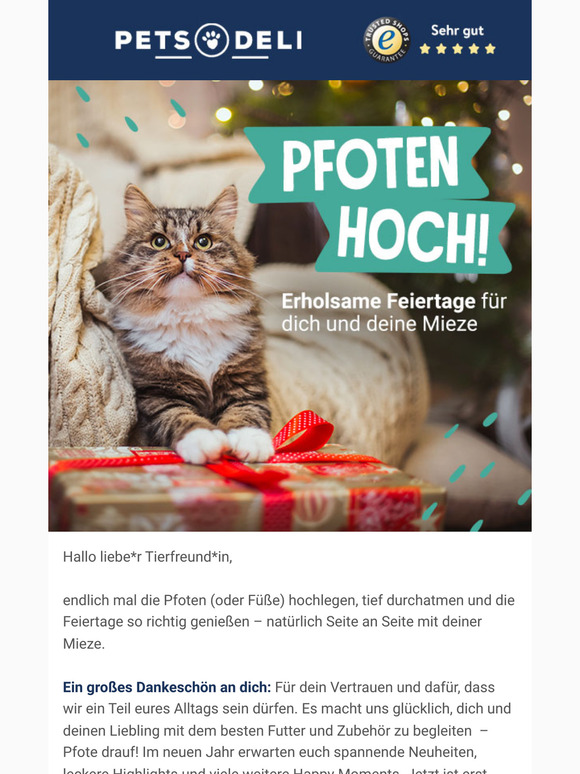 Liebe*r Tierfreund*in, wir wünschen dir & deiner Mieze erholsame Feiertage!