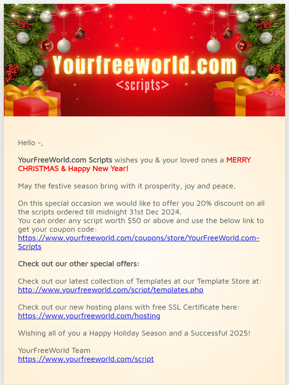 Happy Holidays from YourFreeWorld Scripts!