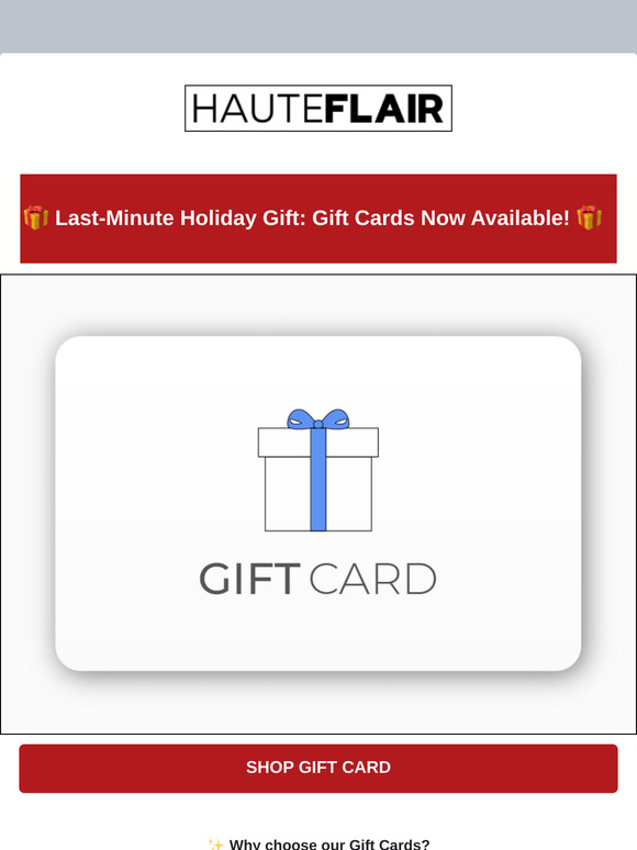 🎁 Last-Minute Holiday Gift Idea: Give the Gift of Choice with Our Gift Cards! 🎉