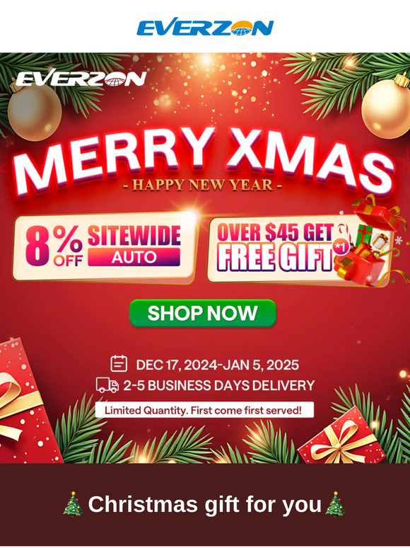 🎄 Christmas Sale in Full Swing! 8% OFF Sitewide and free gifts!
