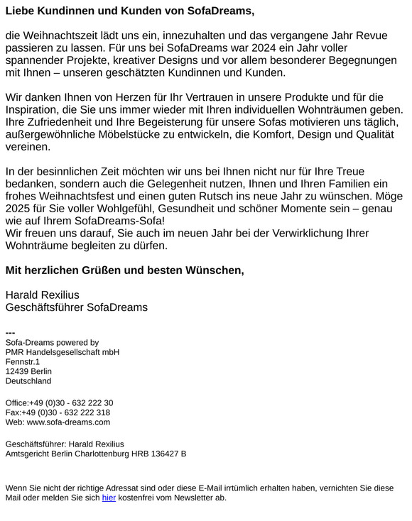 🎅 Frohe Weihnachten von SofaDreams – Danke für Ihr Vertrauen!