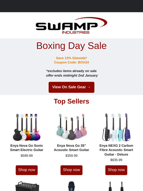 🎵 Boxing Day Sale 🥊 Save 12% Sitewide 🎸🎙️🎹