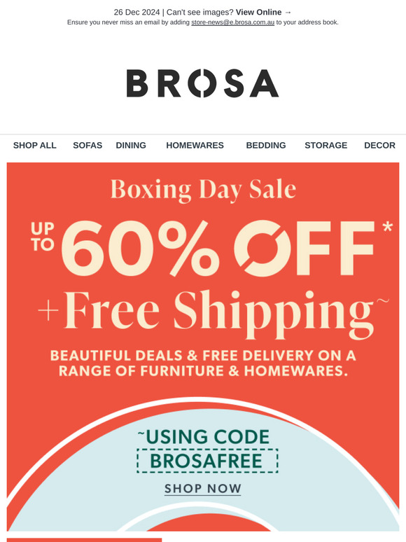 Boxing Day Sale 📦 Up to 60% OFF + Free Shipping on a Range of Furniture & Homewares!