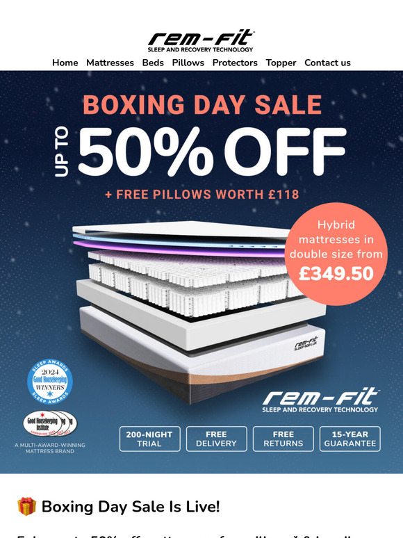 🎁 Boxing Day Sale: Up To 50% OFF Mattresses + Free Pillows + Extra Discounts!