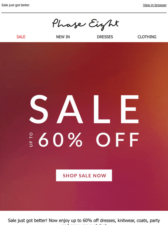 It's here! Up to 60% off SALE now on