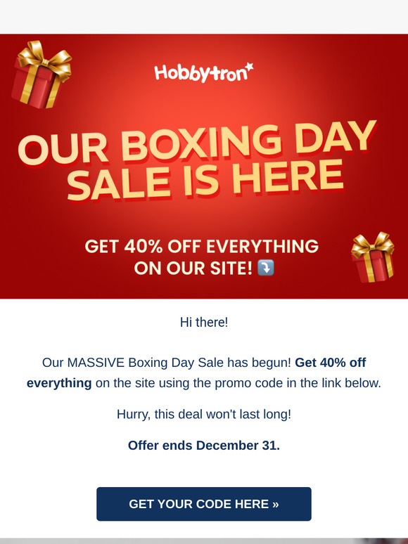 Boxing Day Mega Sale at Hobbytron: 40% off