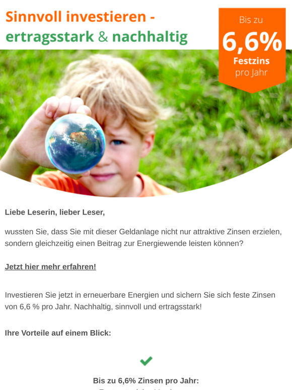 6,6 % Festzins – Ertragsstark investieren und Gutes tun