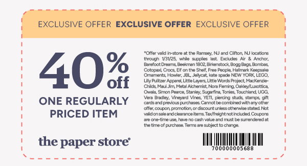 Exclusive offer 20% off one regularly priced item* store coupon