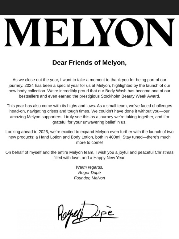 Thank you for being part of Melyon’s journey!