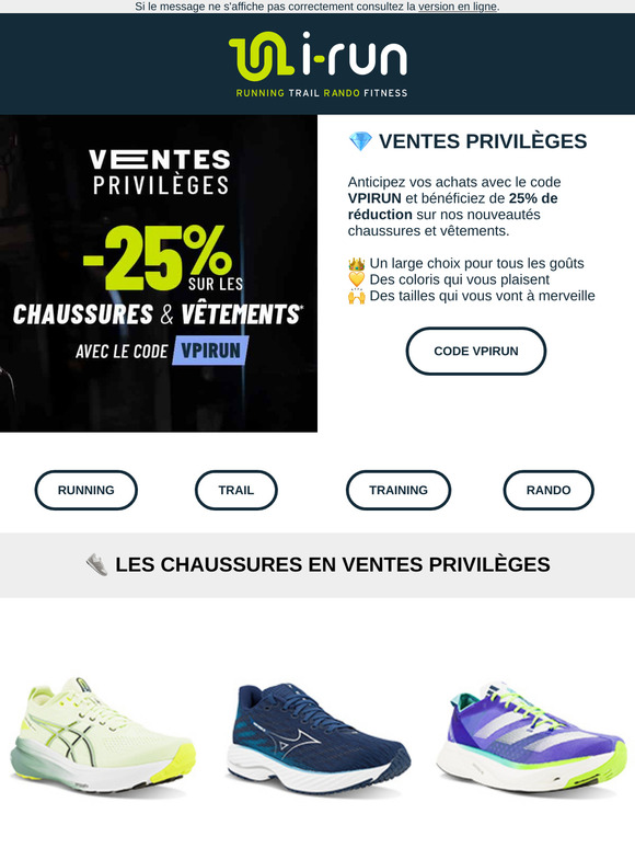 Code [VPIRUN] -25% sur les nouveautés*