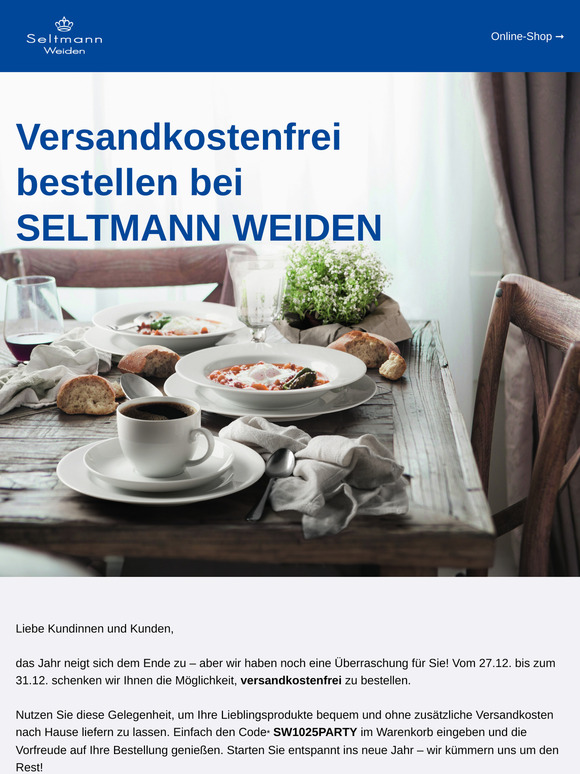 Kostenloser Versand im Seltmann Weiden Onlineshop