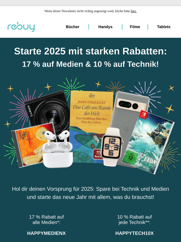 ✨ Happy new Yeah: 17 % auf Medien, 10 % auf Technik