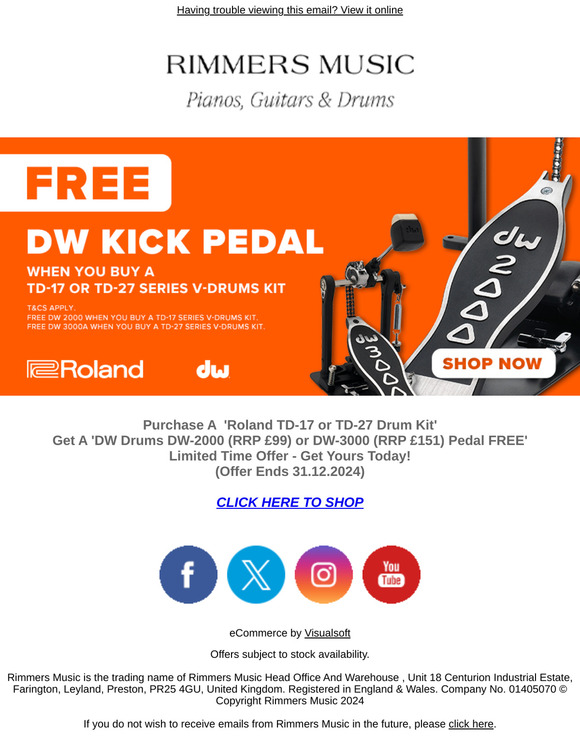 FREE DW2000 /DW3000 Kick Pedal With Roland TD17/TD27 - Limited Time Offer!