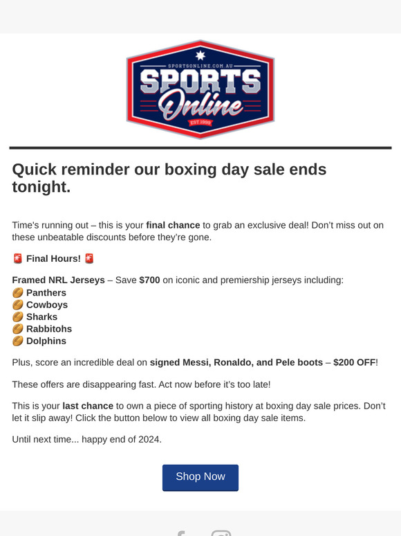 Final Hours ⏳ Save Big on Framed NRL Jerseys & Signed Boots