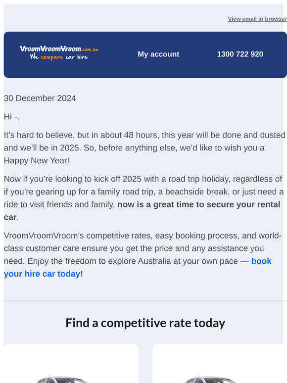 Lock in a great 2025 rate on your holiday hire car today.