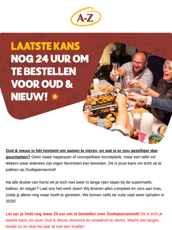 Laatste kans: nog 24 uur om te bestellen voor Oud & Nieuw! 💥