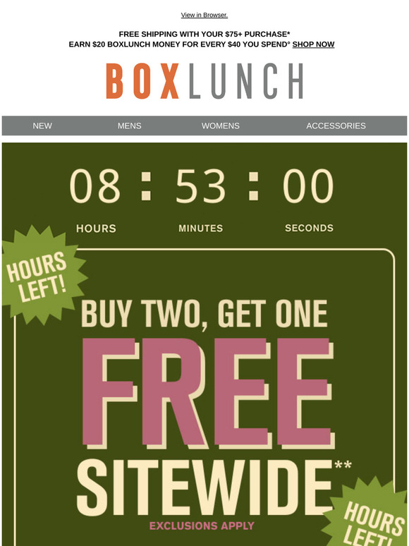 Last call 🔔 Buy two, get one free sitewide!