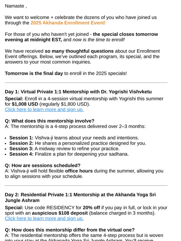 [Ends tomorrow!] Questions on the Enrollment Event