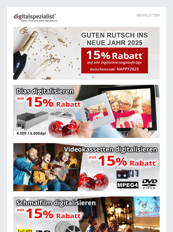 Guten Rutsch ins neue Jahr: 15% Rabatt