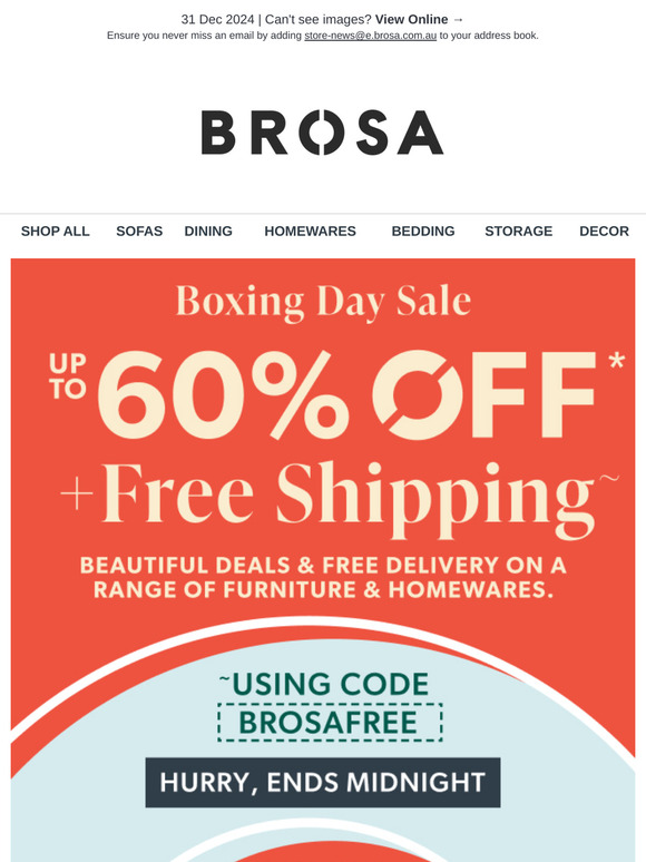 Boxing Day Sale 📦 Up to 60% OFF + Free Shipping on a Range of Furniture & Homewares!