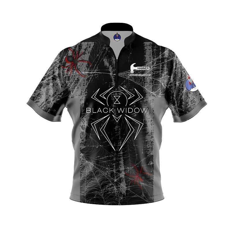 Image of Hammer Black Widow Black Grey Grunge Xpress Ship Rocket Bowling Jersey