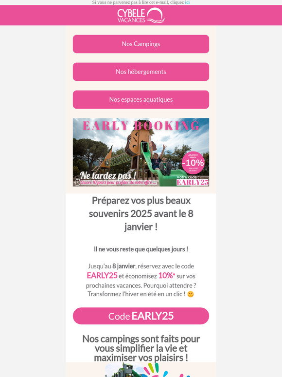 Réservez votre séjour et économisez 10% avec votre remise EARLY BOOKING !