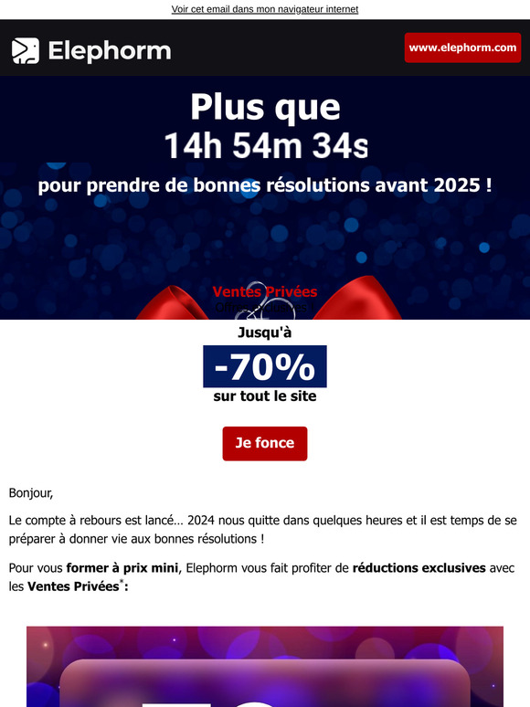 Dernier jour de 2024 ! Jusqu'à -70% avec les ventes privées d'Elephorm