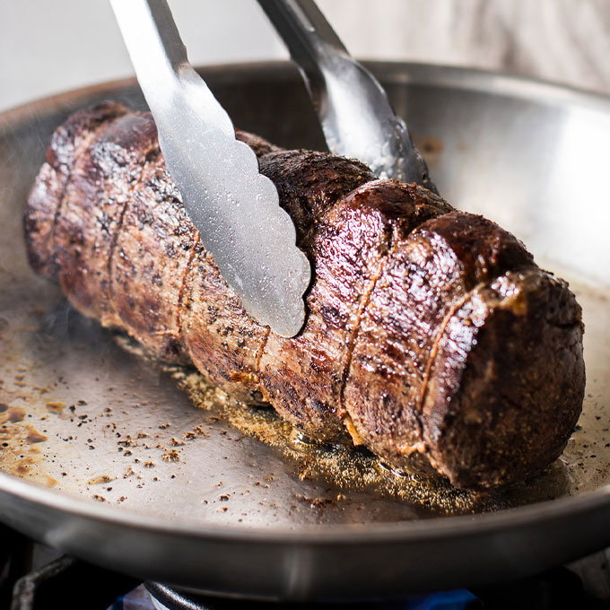 Beef tenderloin in skillet