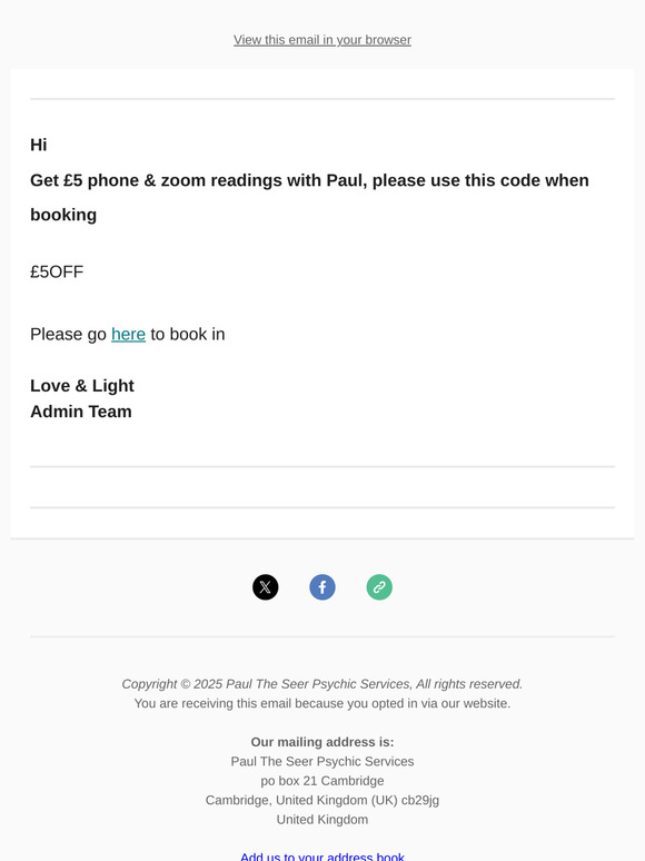 £5 Off Phone & Zoom Readings with Paul The Seer
